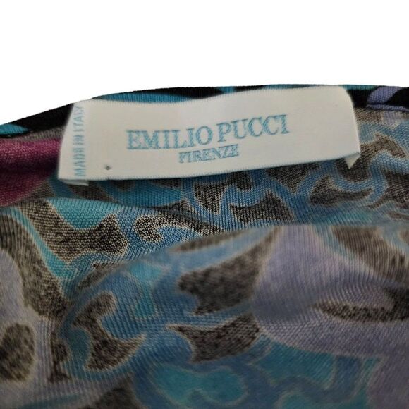 Vintage 90s Y2K Emilio Pucci Wrap Shirt Top Blouse V-Neck Womens Size XS Blue - Picture 5 of 6
